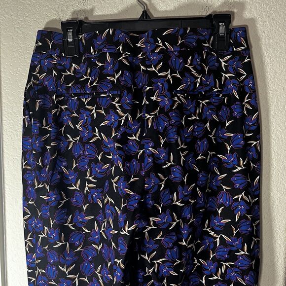 Long Tall Sally Pants Womens Sz 12 Black Blue Floral Work Career Stretch - Picture 5 of 5